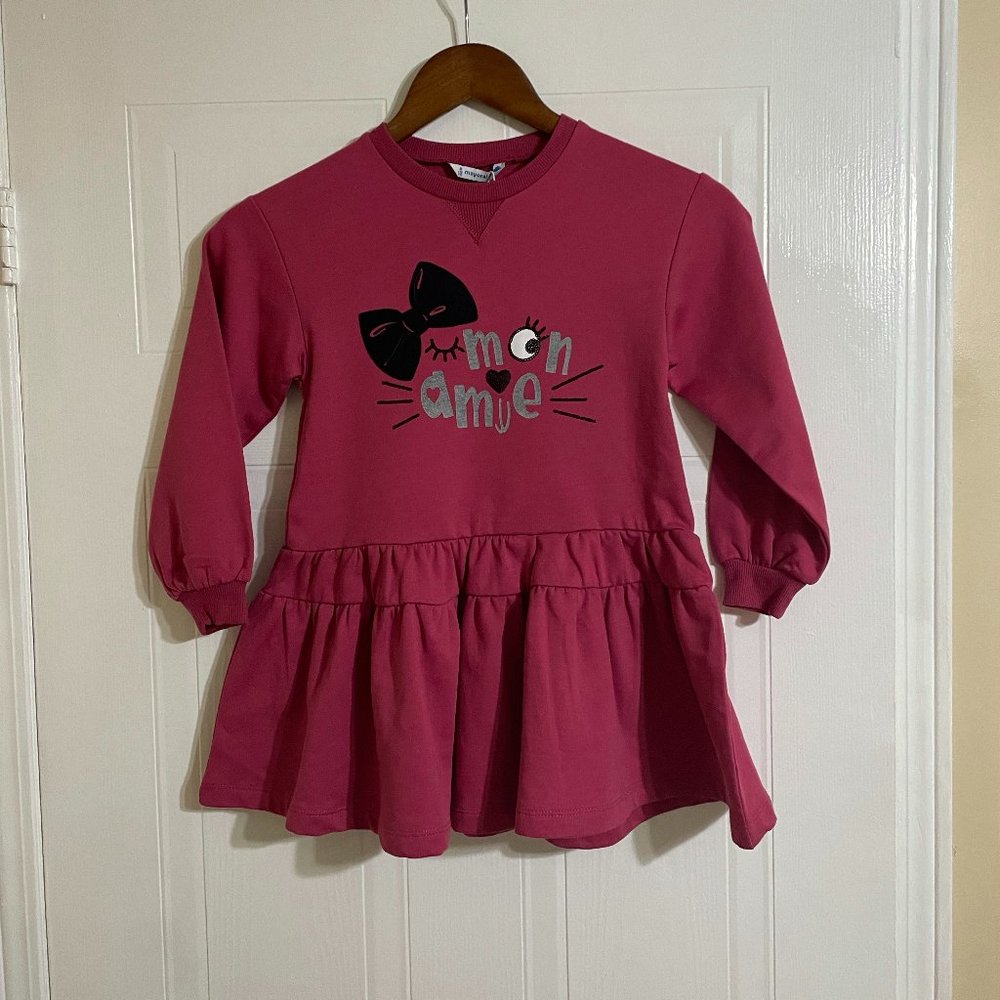 NWT Mayoral Ruffled Mon Amie Cute Cat Burgundy Dress